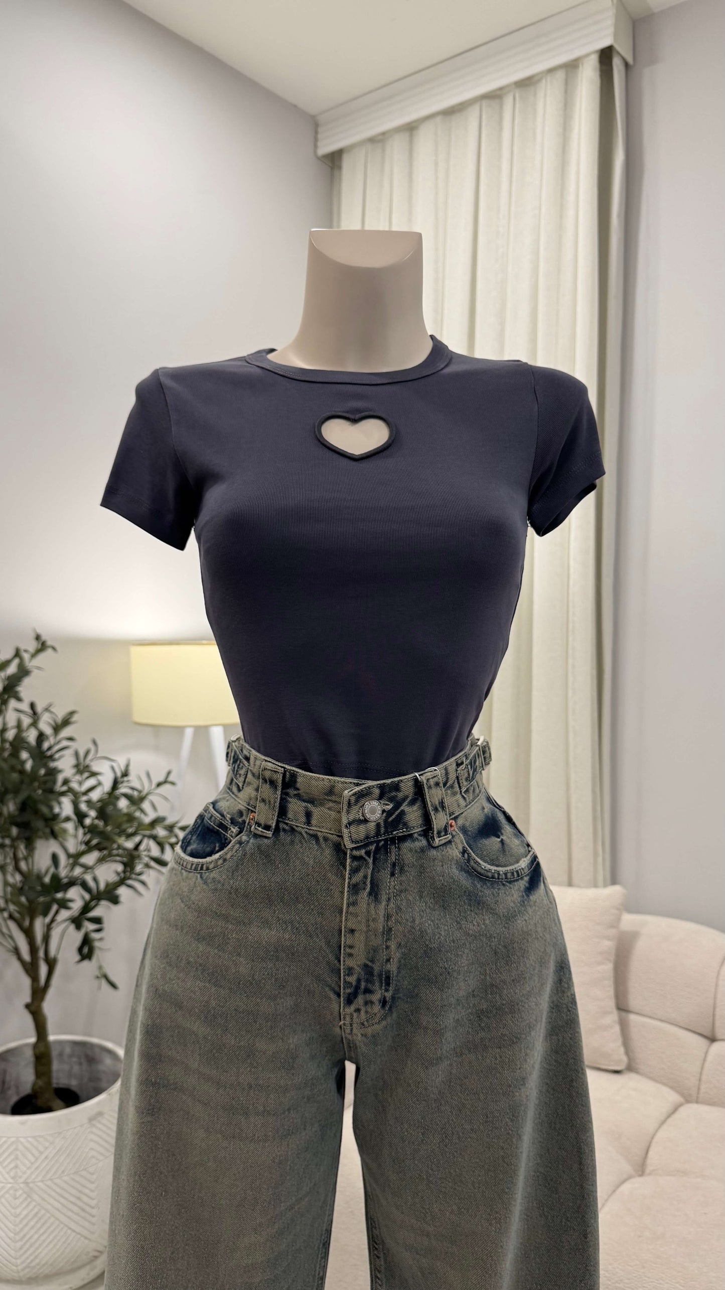 توب فتحه قلب - رصاصي غامق 9231