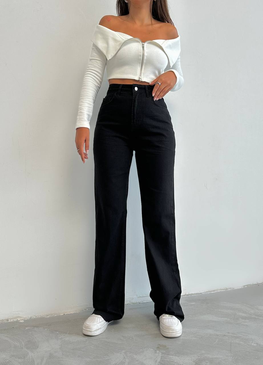 جينز وايد لگ اسود - 1912 wid leg jeans black