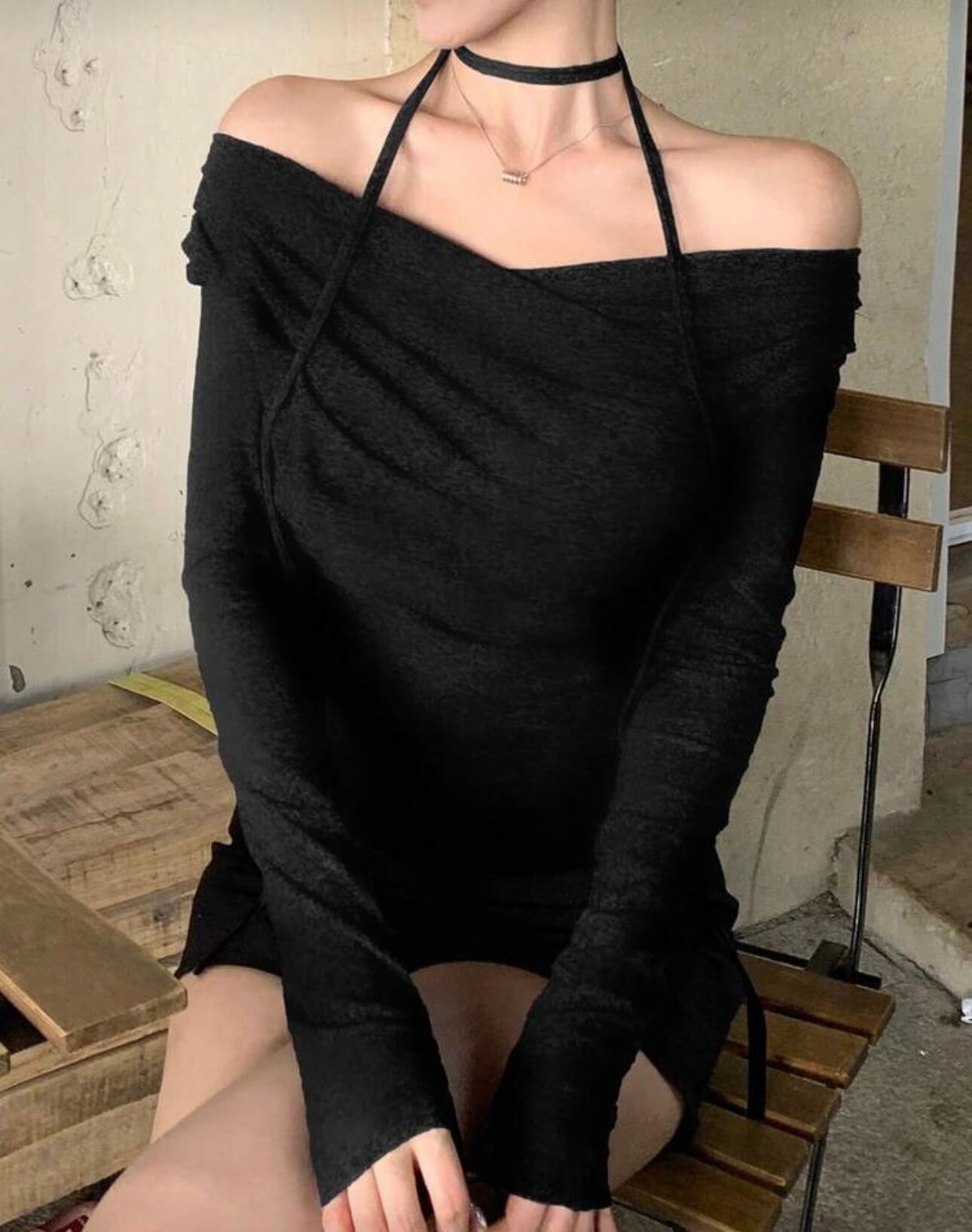 توب اوف شولدر مع حبل - اسود