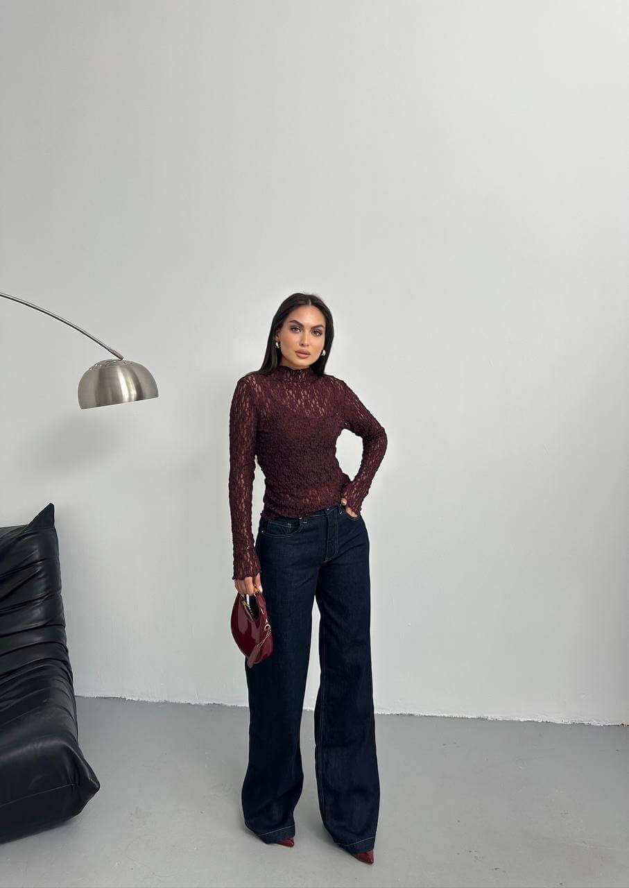 جينز وايد لگ نيلي - wid leg dark blue jeans