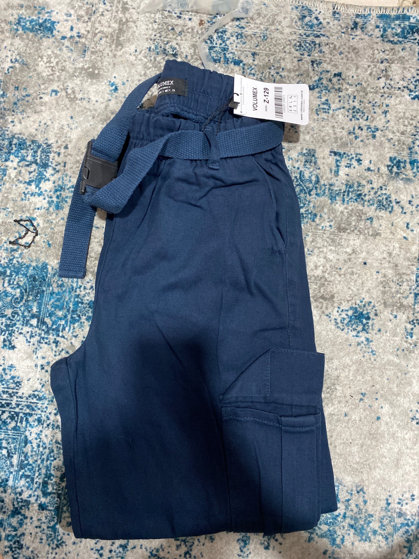 بنطرون كتان نيلي احزمه