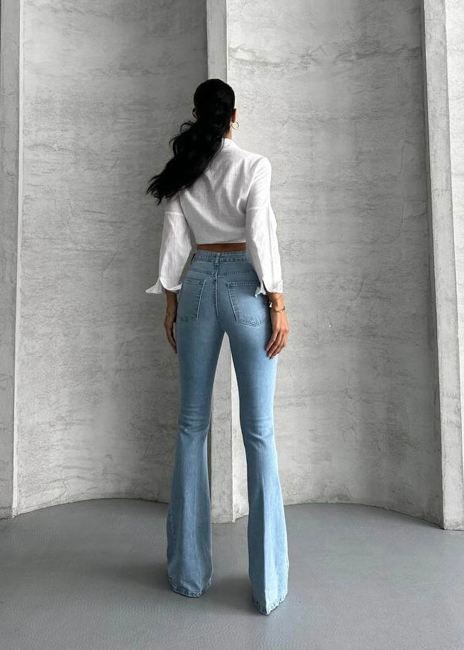 جينز فلاري ازرق كاشف - flare jeans light blue 1428