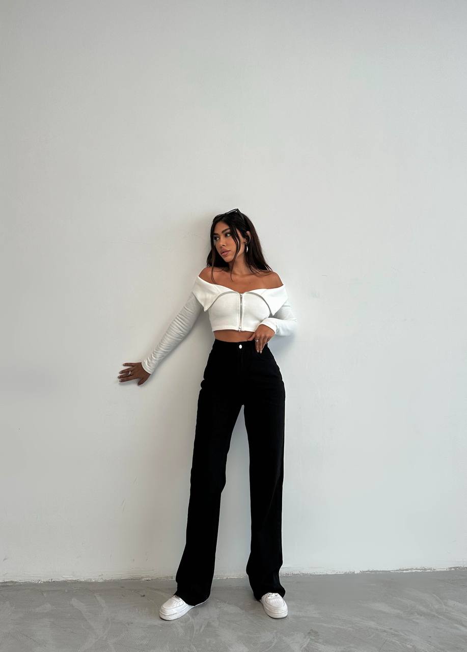 جينز وايد لگ اسود - 1912 wid leg jeans black