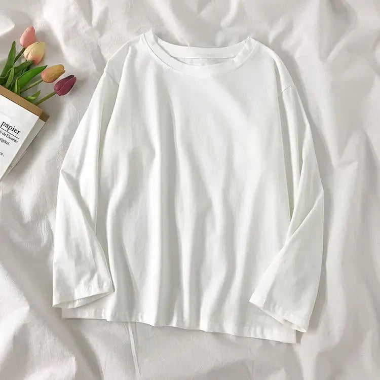 تي شيرت ساده ردن طويل ابيض E1