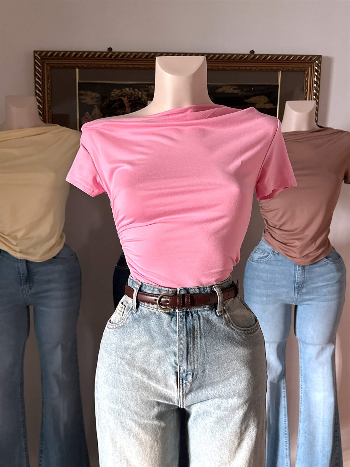توب one shoulder - وردي