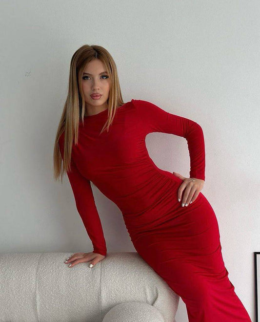 فستان بينسل خرط احمر