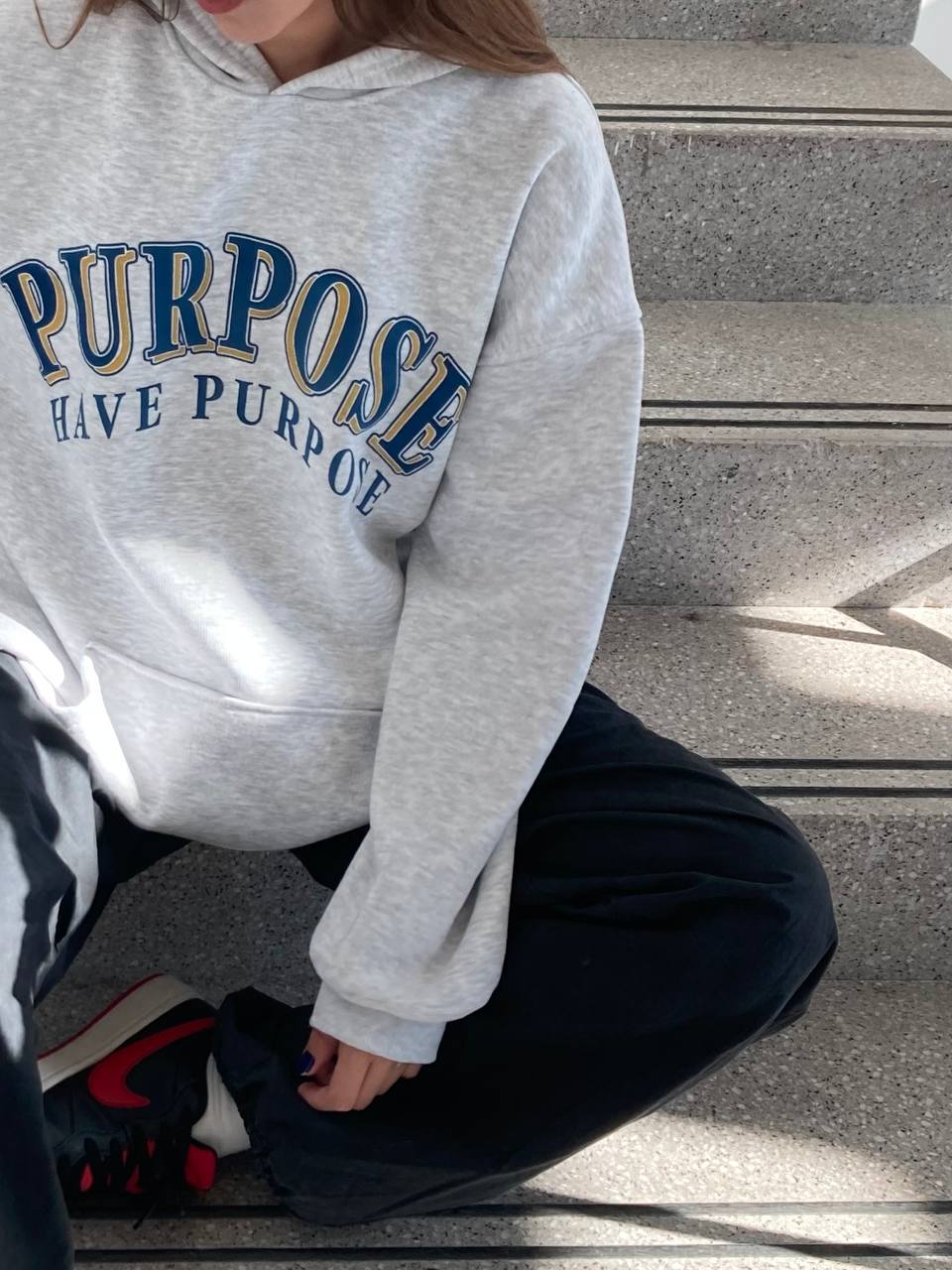 - D2 -هودي purpose - رصاصي فاتح