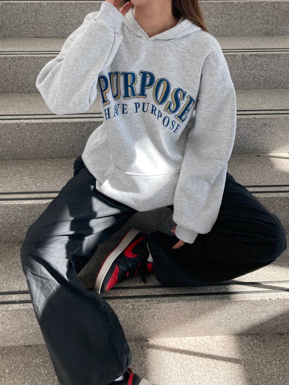 - D2 -هودي purpose - رصاصي فاتح