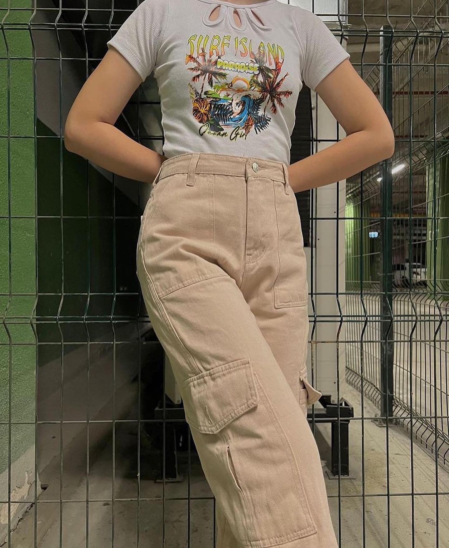 بنطرون كارجو بيجي 115 beige cargo pants