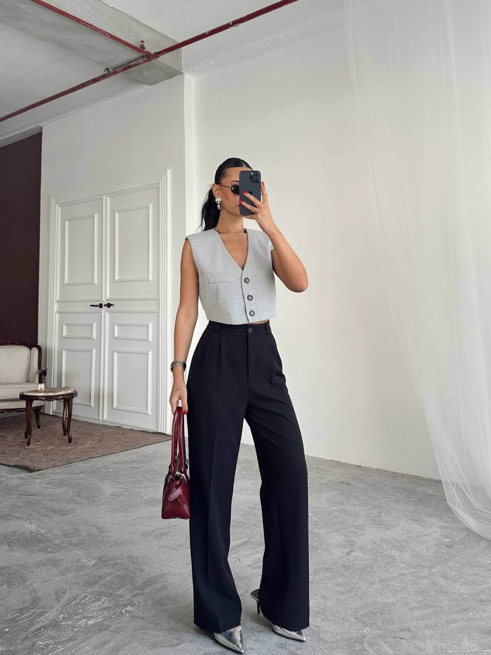 بنطرون قماش اسود بيسك