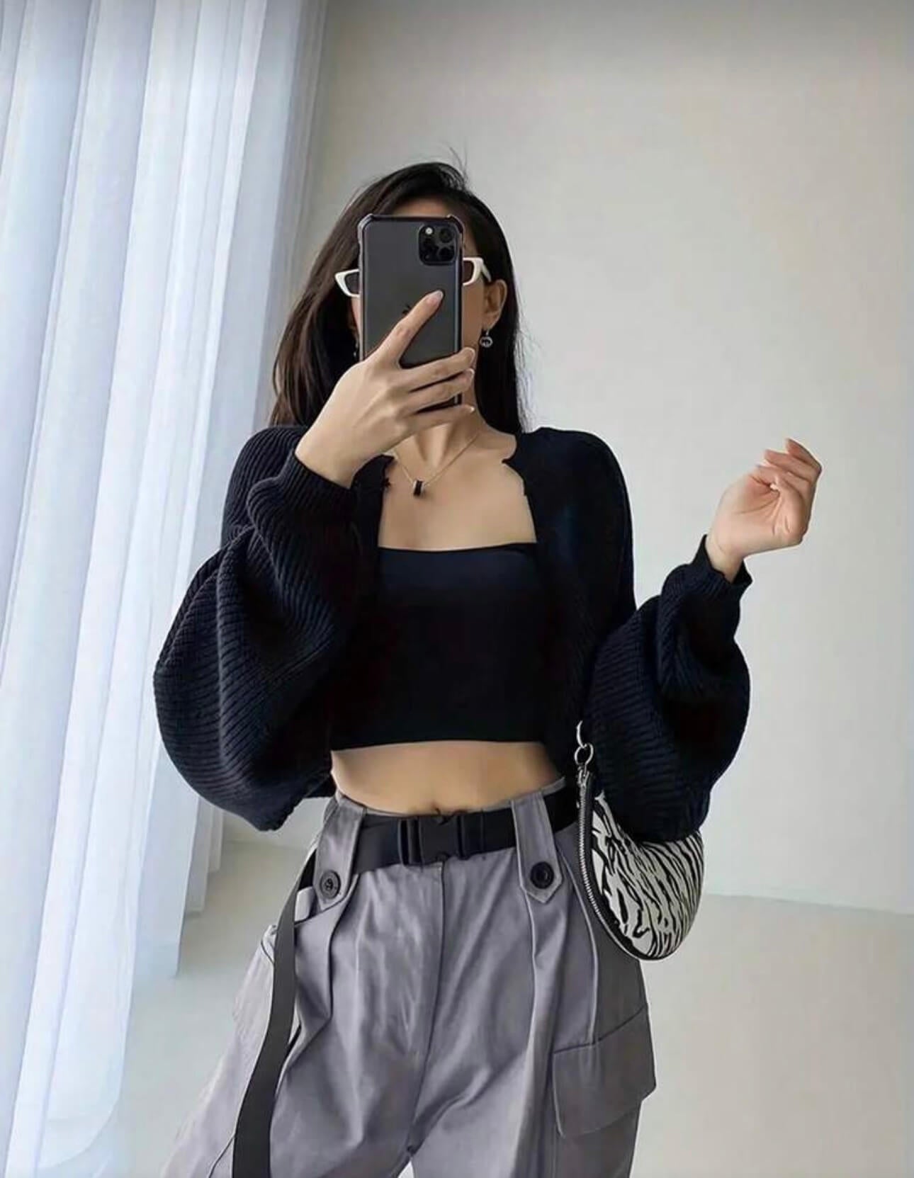 جاكيت صوف اكمام - اسود