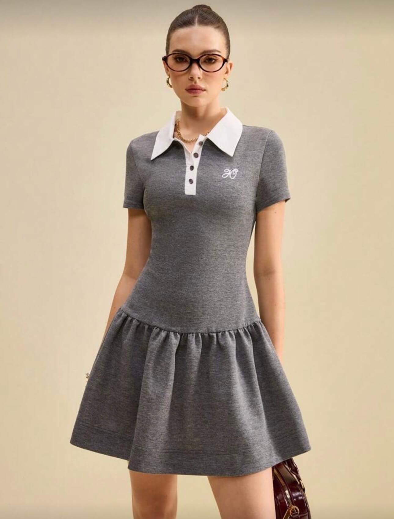 فستان قصير رصاصي مع ياخه