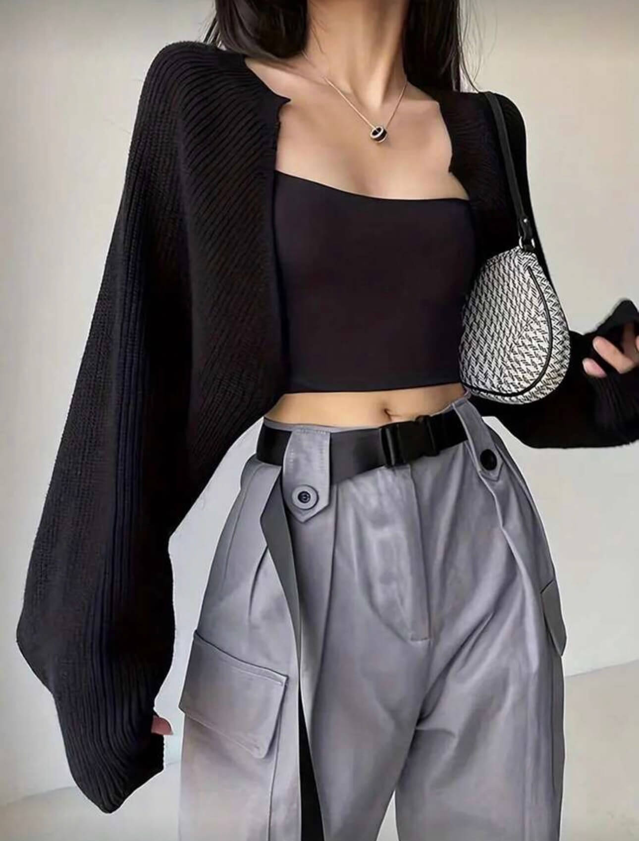 جاكيت صوف اكمام - اسود