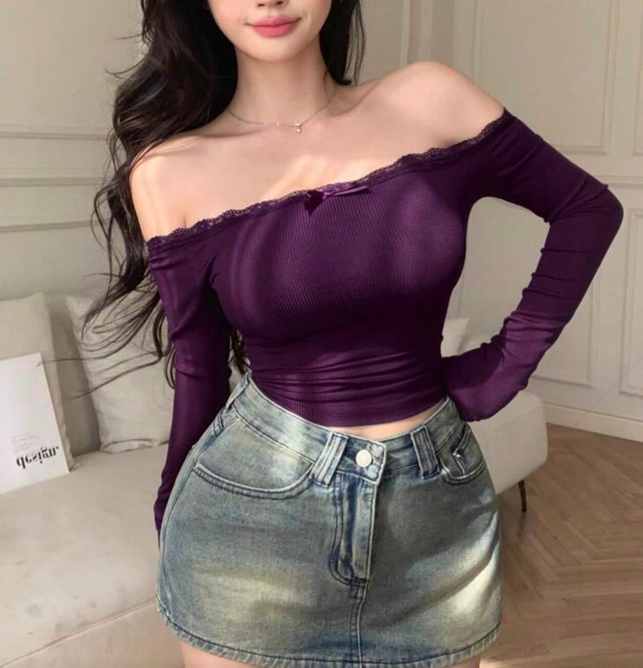 توب دانتيل -  بنفسجي غامق