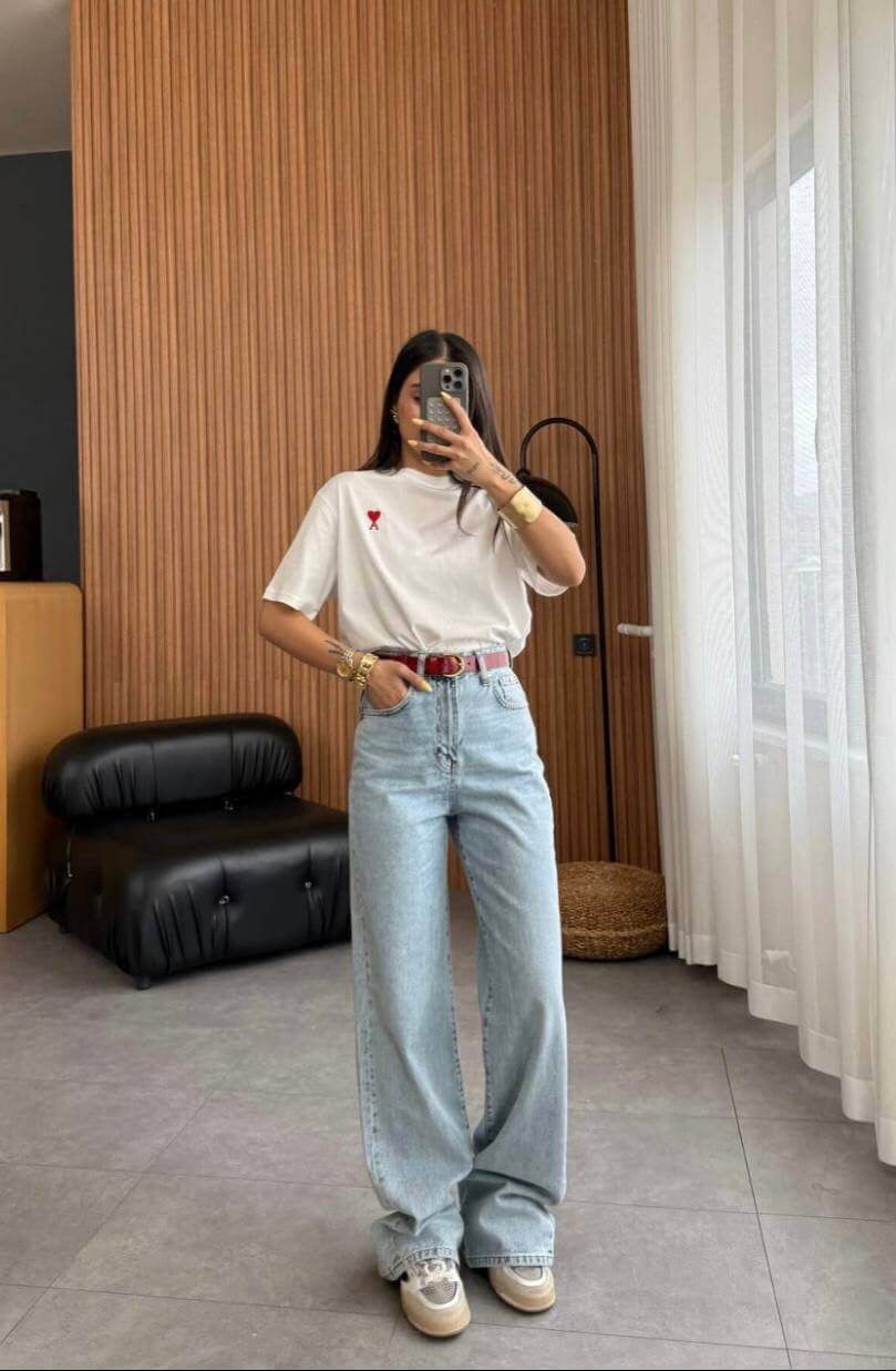 جينز وايد لگ ازرق كاشف ثلجي   16708 - wid leg light washed jeans jeans