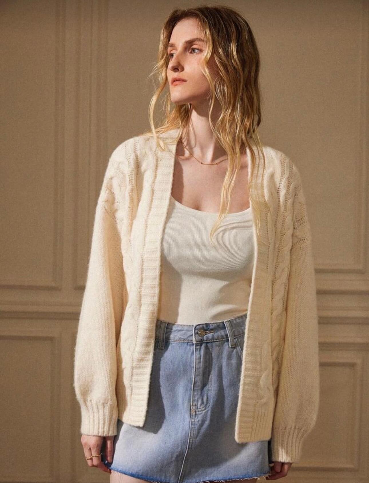 جاكيت صوف اوف وايت اوفر سايز