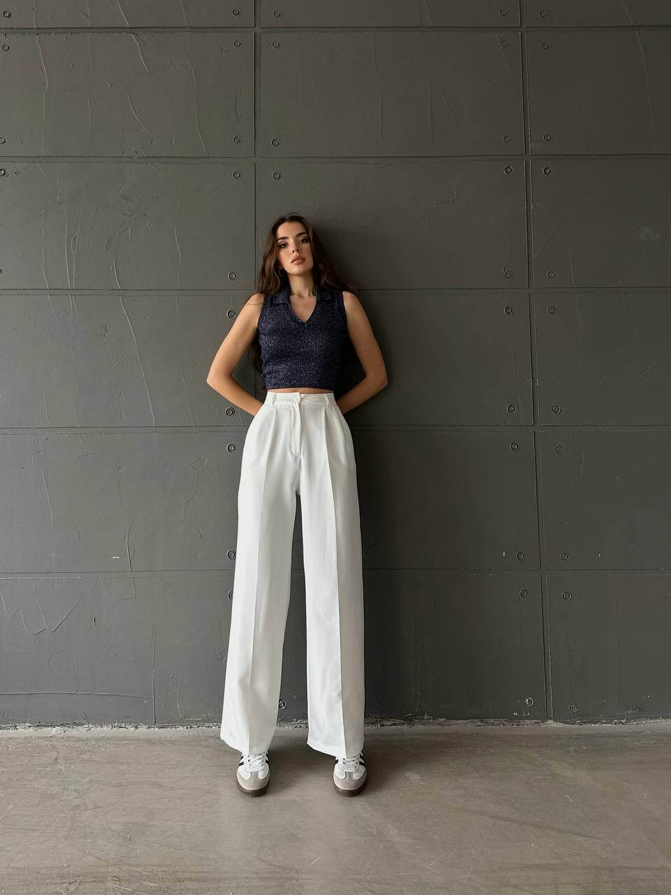 بنطرون قماش ابيض بيسك