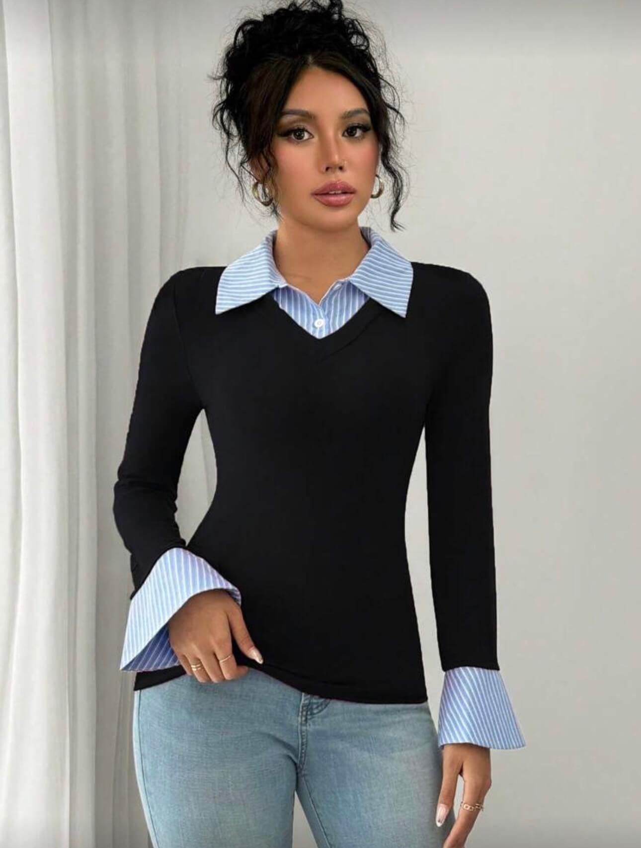 توب متصل مع قميص قطعه واحده - لون اسود