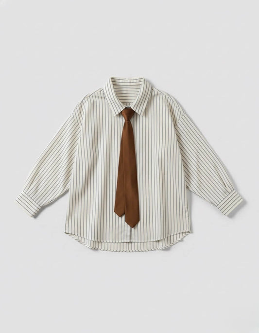 قميص اوف وايت مقلم سمائي مع شريط