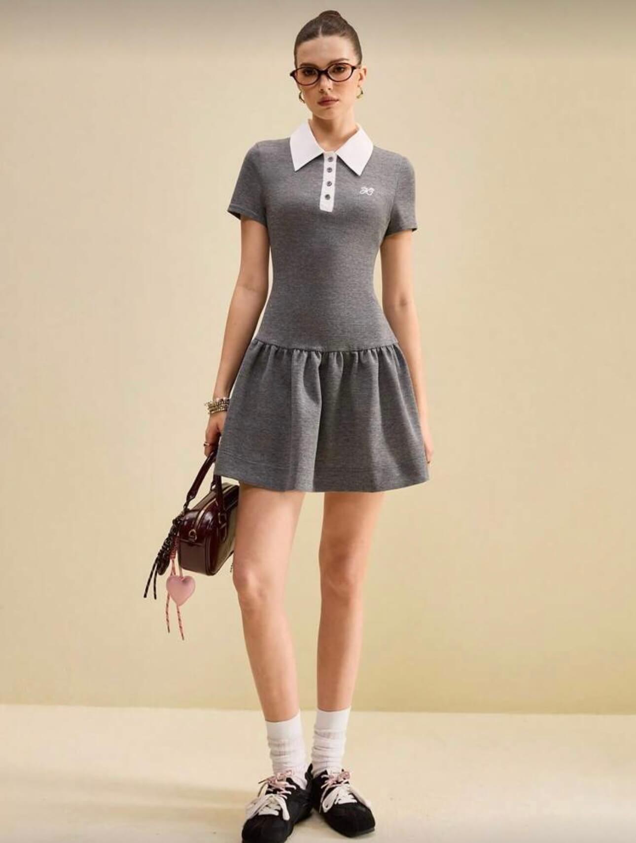 فستان قصير رصاصي مع ياخه