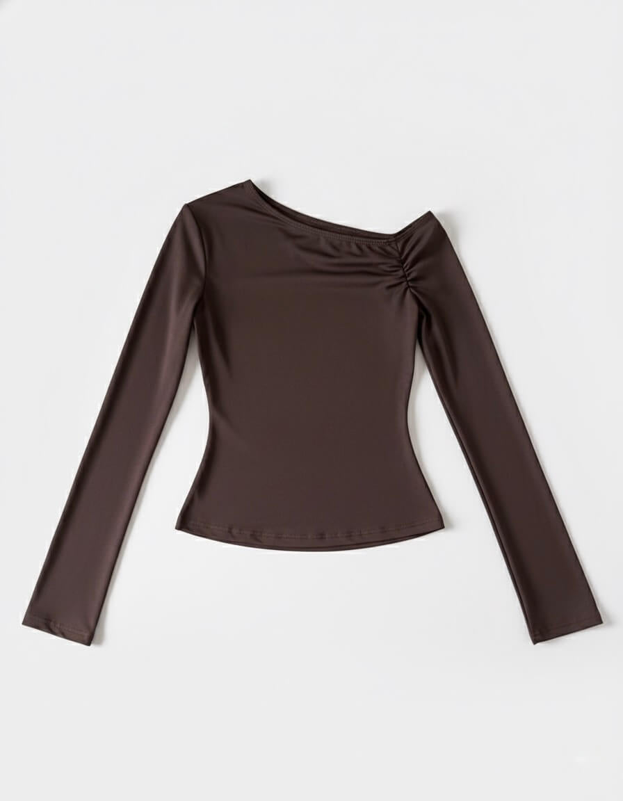 توب ون شولدر اكمام طويله - بني