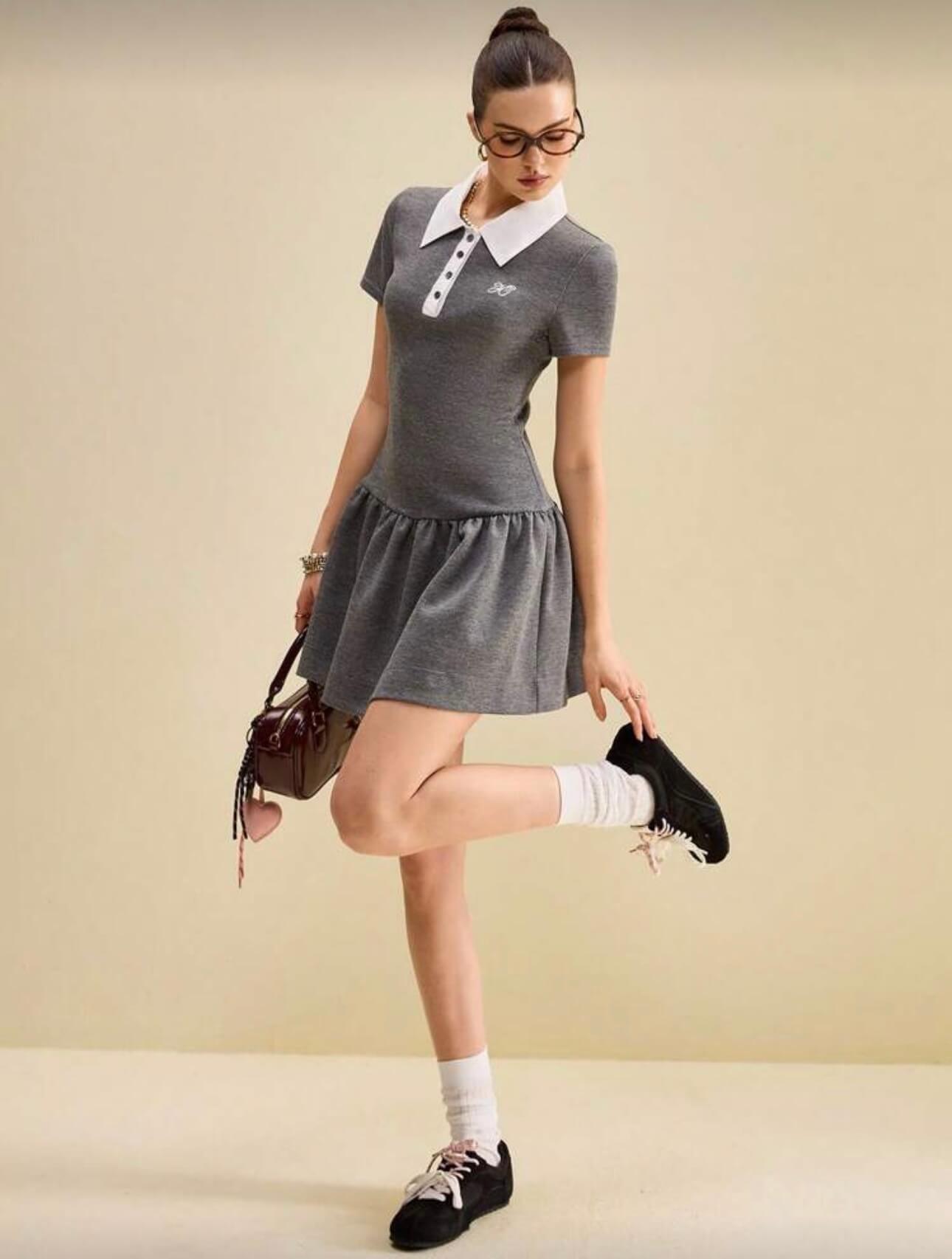 فستان قصير رصاصي مع ياخه