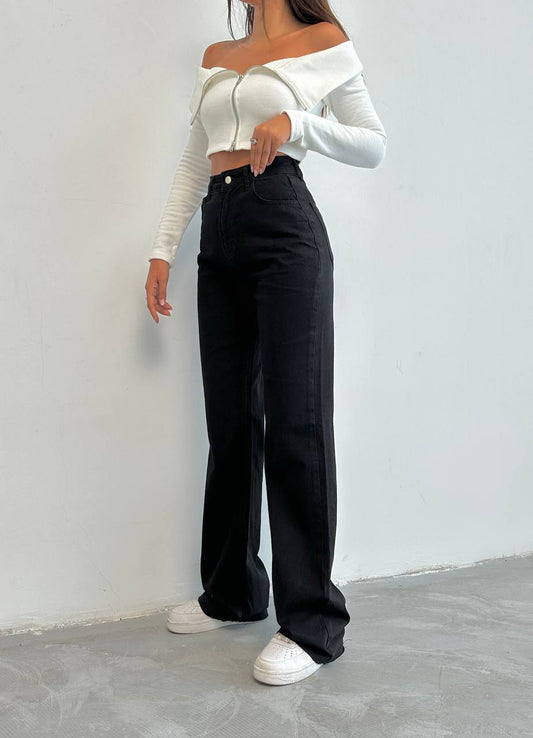 جينز وايد لگ اسود -  1912 wid leg jeans black