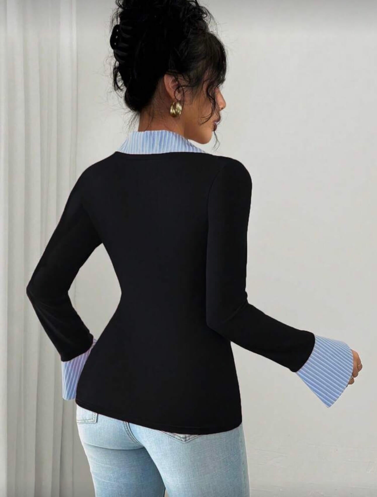 توب متصل مع قميص قطعه واحده - لون اسود