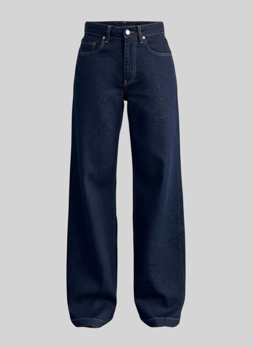 جينز وايد لگ نيلي   - wid leg dark blue jeans