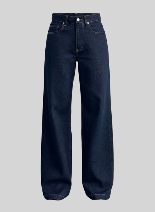 جينز وايد لگ نيلي   - wid leg dark blue jeans