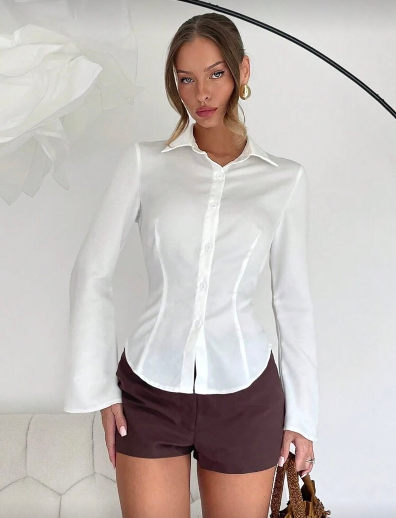 قميص ابيض ساده مخصر