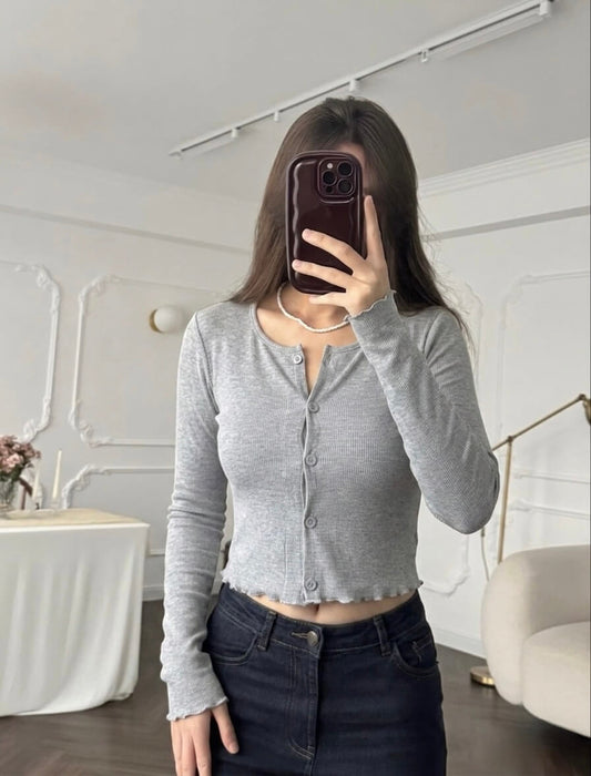 توب رصاصي ازرار اكمام طويله