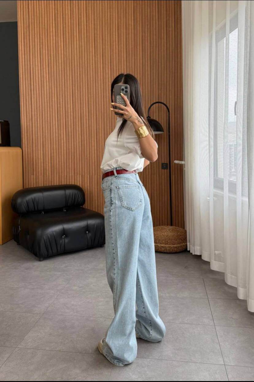 جينز وايد لگ ازرق كاشف ثلجي   16708 - wid leg light washed jeans jeans