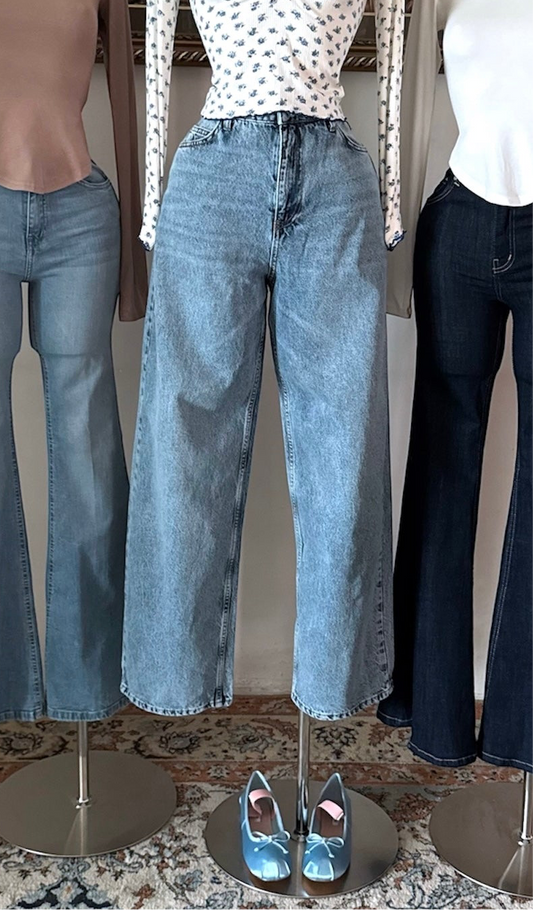 جينز وايد لگ ازرق كاشف  -  1950 wid leg jeans black