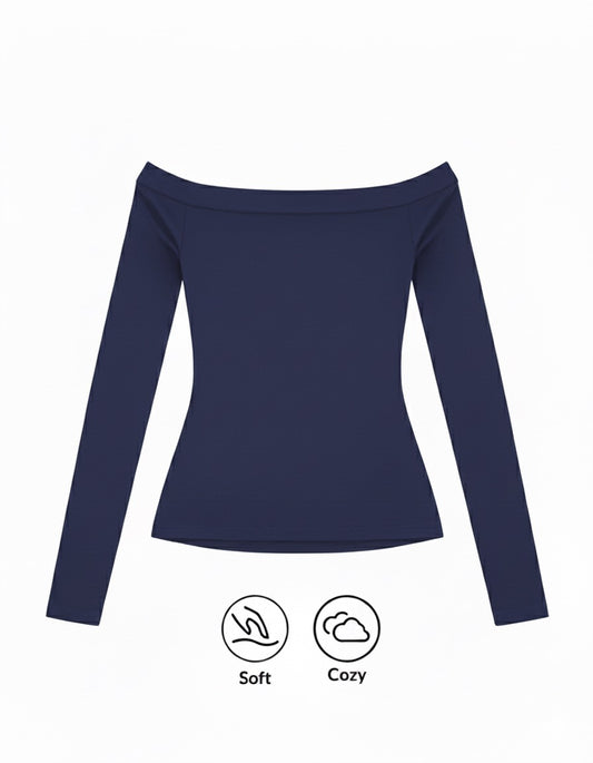 اوف شولدر نيلي اكمام طويله