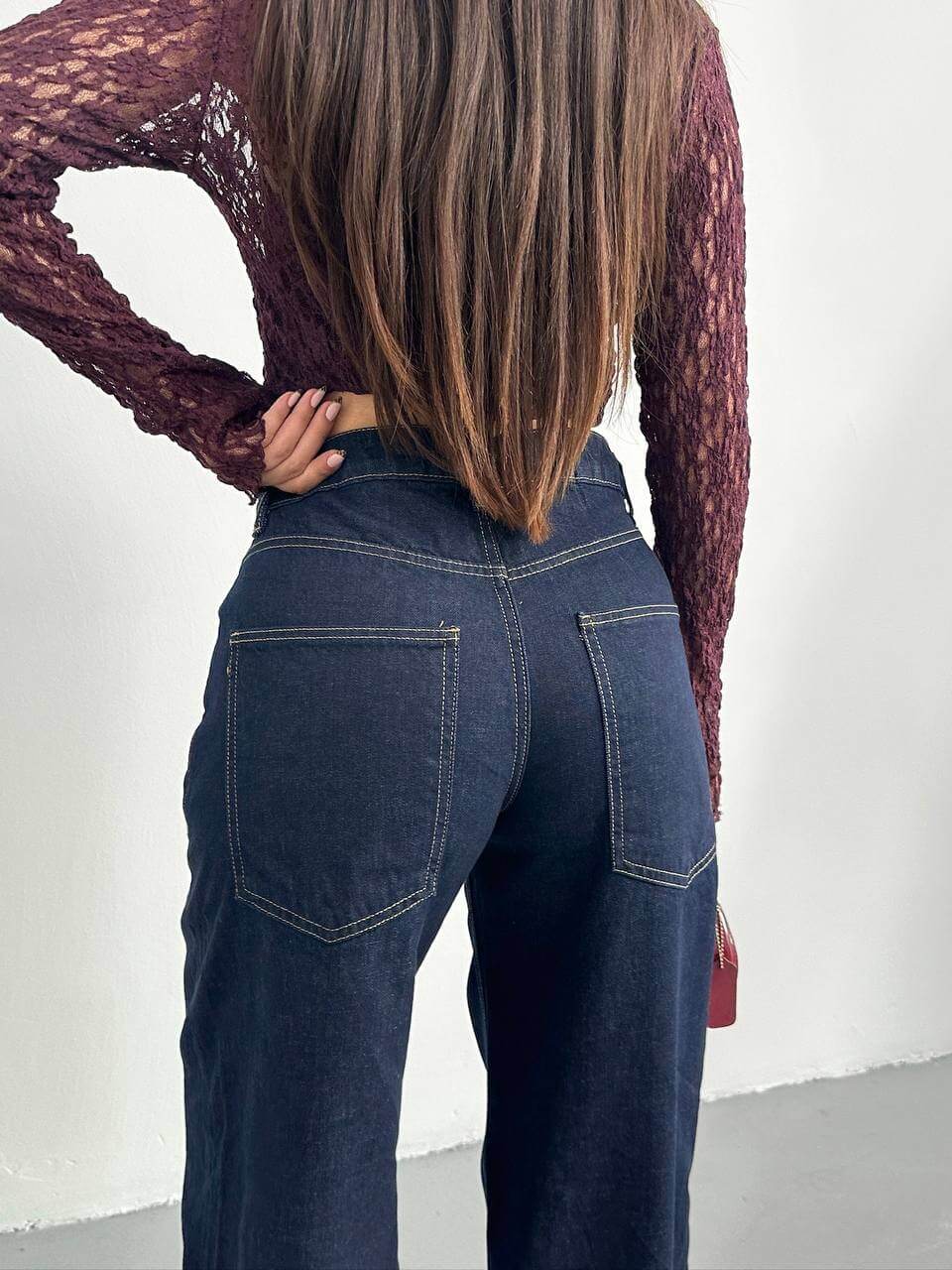 جينز وايد لگ نيلي   - wid leg dark blue jeans