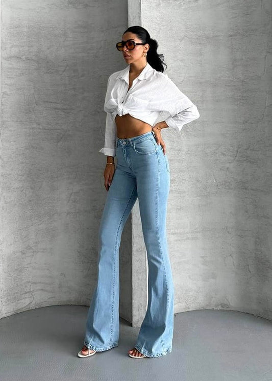 جينز فلاري ازرق كاشف - flare jeans light blue 1428