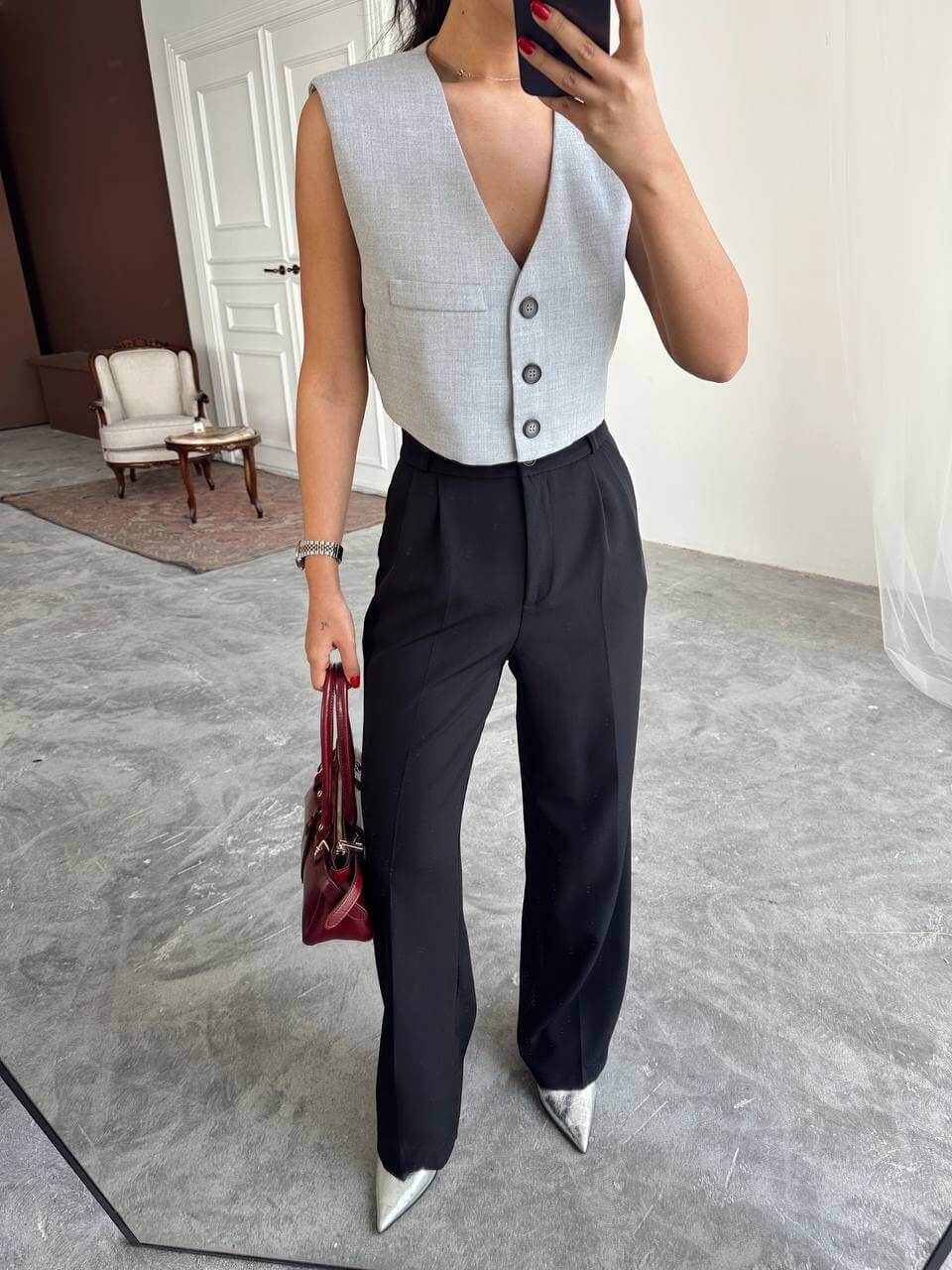 بنطرون قماش اسود بيسك