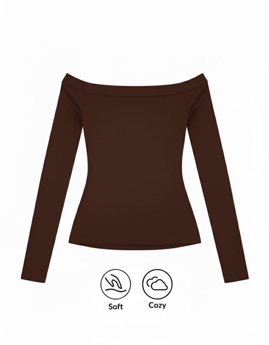 اوف شولدر بني اكمام طويله