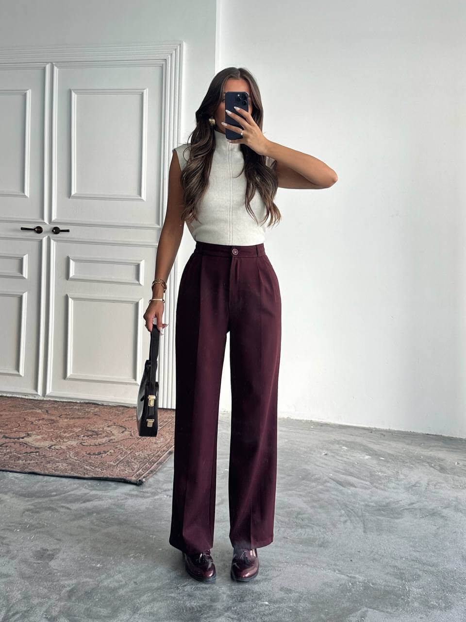 بنطرون قماش برغندي بيسك