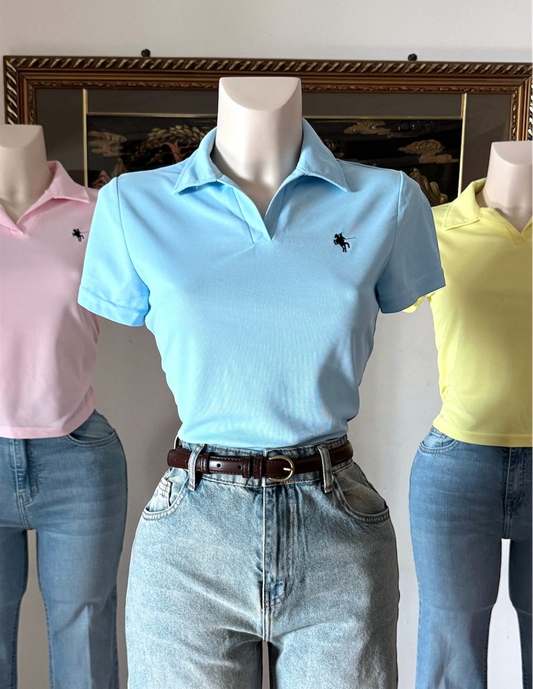 تي شيرت بولو - سمائي v neck t shirt light blue