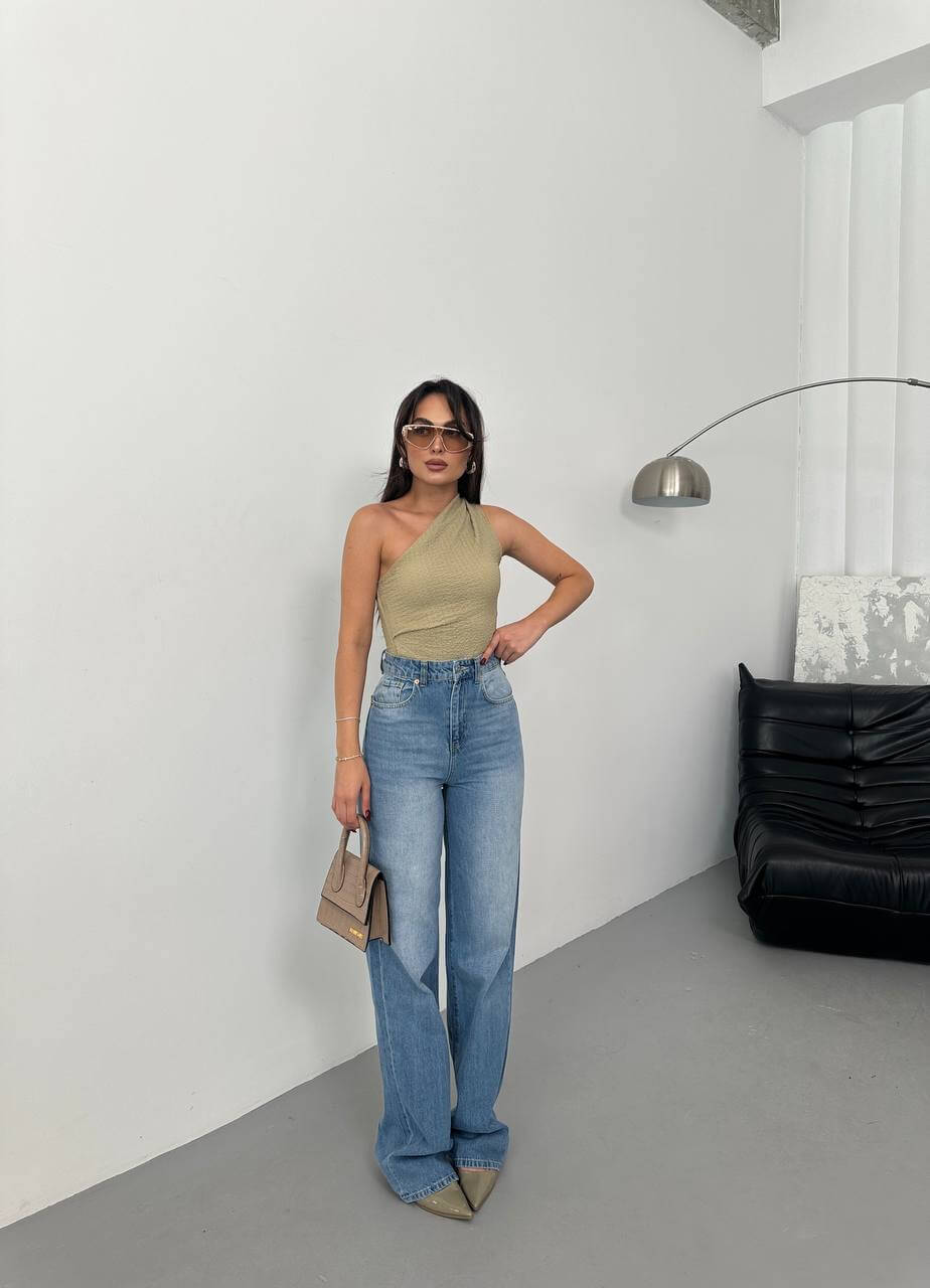 جينز وايد لگ ازرق فاتح  16672 - wid leg blue jeans