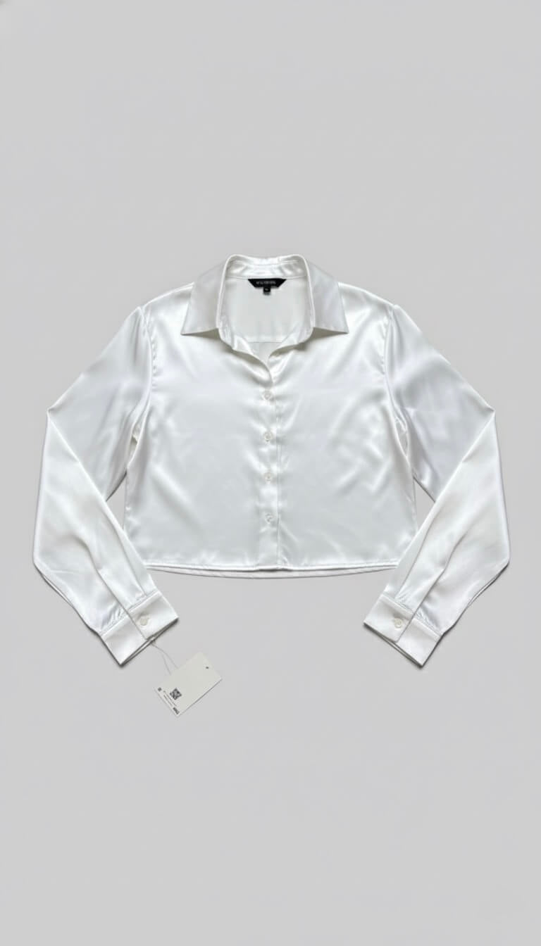 قميص حرير ستن ابيض قصير D3