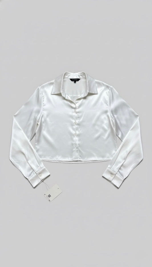 قميص حرير ستن ابيض قصير D3