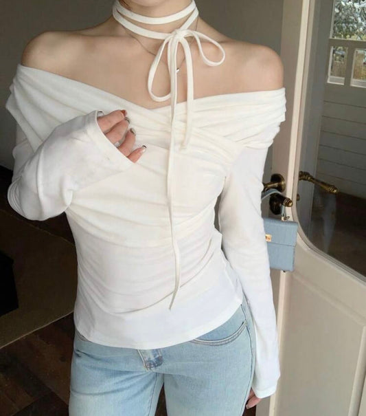 توب اوف شولدر مع حبل - ابيض
