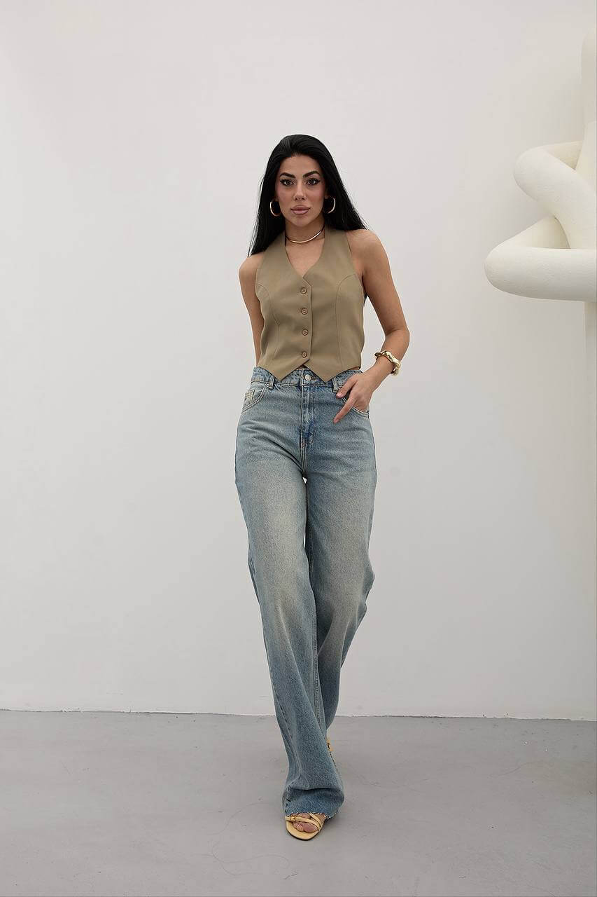 جينز عدل تدرج ازرق  -  1912 straight  jeans tint mide blue