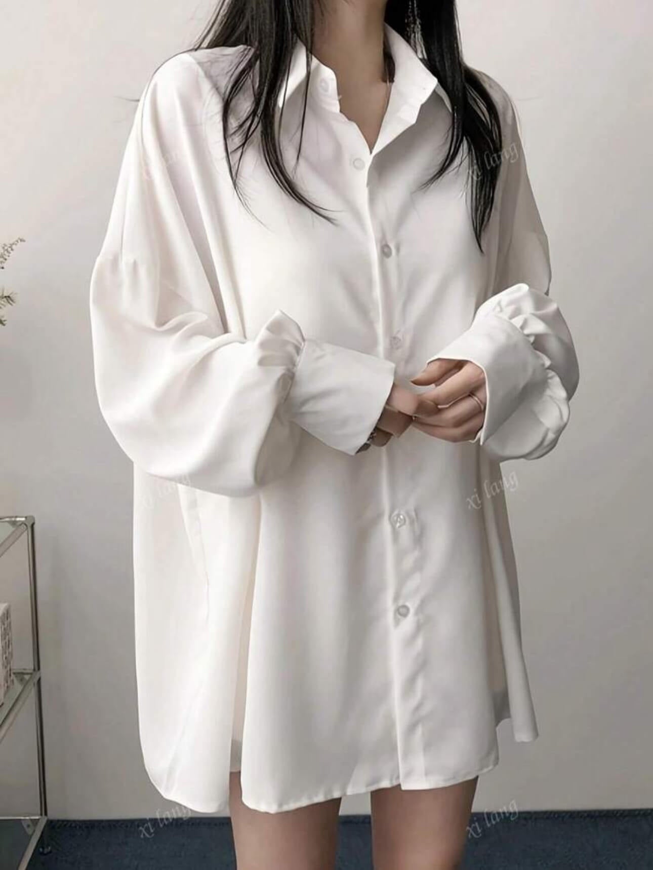 قميص ابيض بيسك اوفر سايز white shirt basic