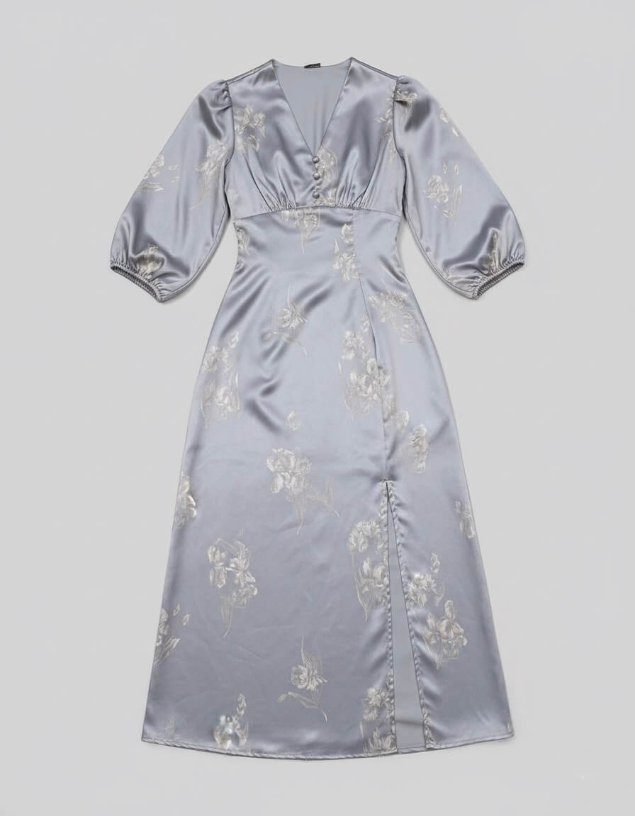 فستان ستن حرير سمائي مخصر