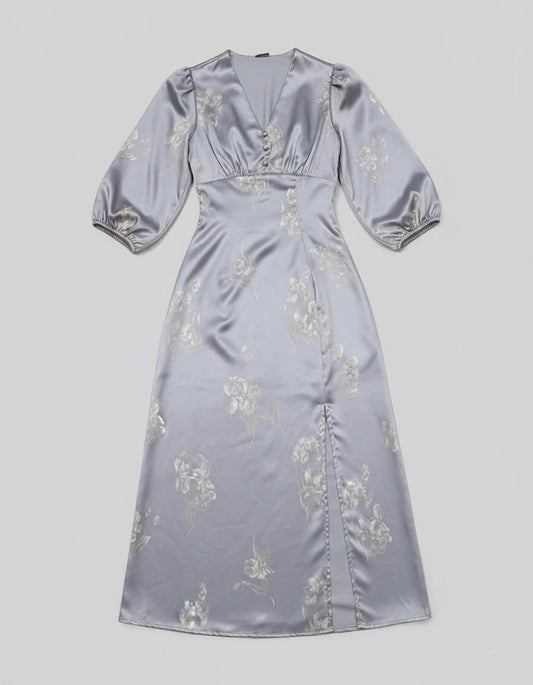 فستان ستن حرير سمائي مخصر