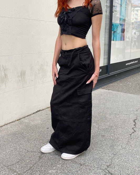 ⁨⁨تنوره جينز كارجو اسود -black skirt⁩⁩